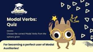 modal verbs quiz presentation in purple, yellow, and white cute monsters style